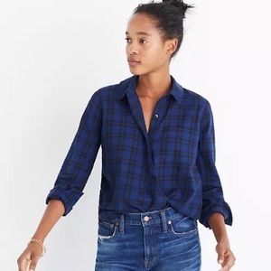 Madewell Wrap Front Shirt in Blue Arizona Plaid Size Small